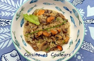 Risotto au jus de moules, céleri et champignons