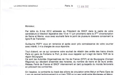 réponse da la SNCF au candidat