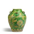 A green, yellow and brown-glazed "Tradescant" storage jar, Ming dynasty (1368-1644), around 1600