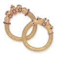 A Pair Of Indian Gold, Ruby And Diamond Kada Bangles