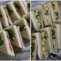 Mini sandwiches comme pour un tea-time anglais : saumon fumé, oeufs-cresson ou saumon et crème d'asperges