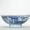 A blue and white ‘Ladies in garden’ bowl, Yongzheng mark and period (1723-1735)