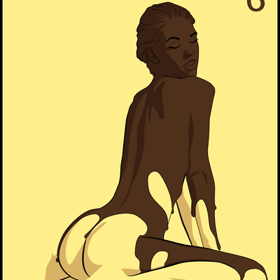 Coulure chocolat sur femme à genoux