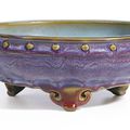 A large purple-splashed lavender-glazed 'Jun' narcissus bowl, Early Ming dynasty