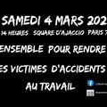  Stop à la mort au travail organise une marche blanche à Paris le samedi 4 mars 2023 (14h square d’Ajaccio, 7ème) 