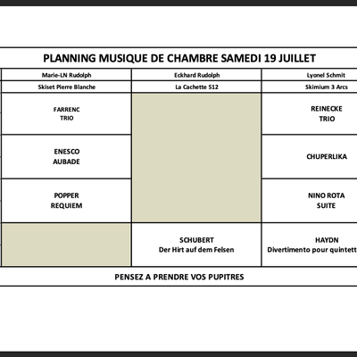 PLANNING SAMEDI 19 JUILLET