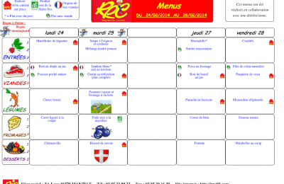 Menu du 24 au 28 février 2014