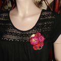 ♥ LUCKY ME ♥ Broche textile yoyos et fleur potiron