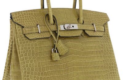 Hermes 35cm Shiny Vert Anis Porosus Crocodile Birkin Bag with Palladium Hardware