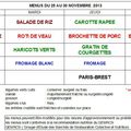 Menus du restaurant scolaire du 25 au 30 novembre 2013