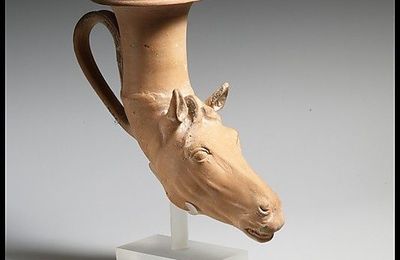 Terracotta rhyton (vase for libations or drinking), Greek, South Italian, Apulian, Hellenistic, late 4th–early 3rd century B.C.