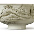 A grisaille-painted 'Riverscape' bowl, Yongzheng mark and period (1723-1735)