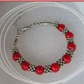 Bracelet "Rolling" Perles Corail Rouge Argent du Tibet