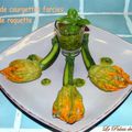 Fleurs de courgettes farcies, pesto de roquette