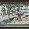 A 'Famille-Verte' plaque mounted as a table screen, Qing dynasty, Kangxi period