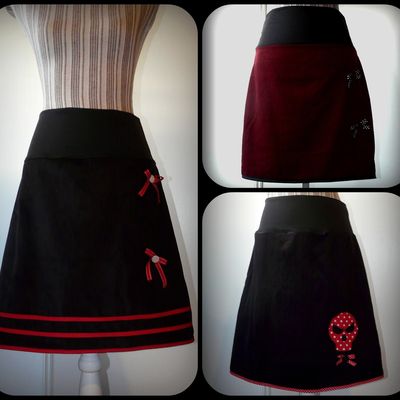 DES JUPETTES RETRO VINTAGE EN VELOURS CÔTELÉ, TRAPÈZE OU CRAYON AVEC SKULL OU NOEUDS