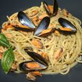 Spaghetti aux moules et pesto alla genovese