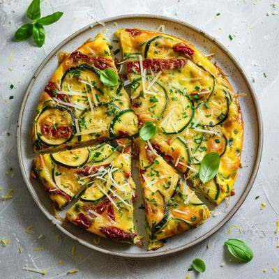 Recette frittata courgette tomates séchées feta et herbes fraîches 🍳