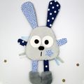 Doudou lapin gris bleu