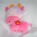 Doudou Peluche Semi Plat Vache Rose Fleur Corolle