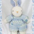 Doudou Peluche Lapin Blanc Carreaux Fleurs Bleu Nounours