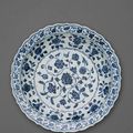 A good blue and white porcelain foliate rimmed deep dish. Early Ming Dynasty