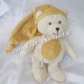 Peluche Ours Ecru Rond Et Bonnet Jaune Moutarde Gipsy