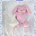  Doudou Peluche Lapin Rose Mouchoir Blanc Guimauve Baby Nat'