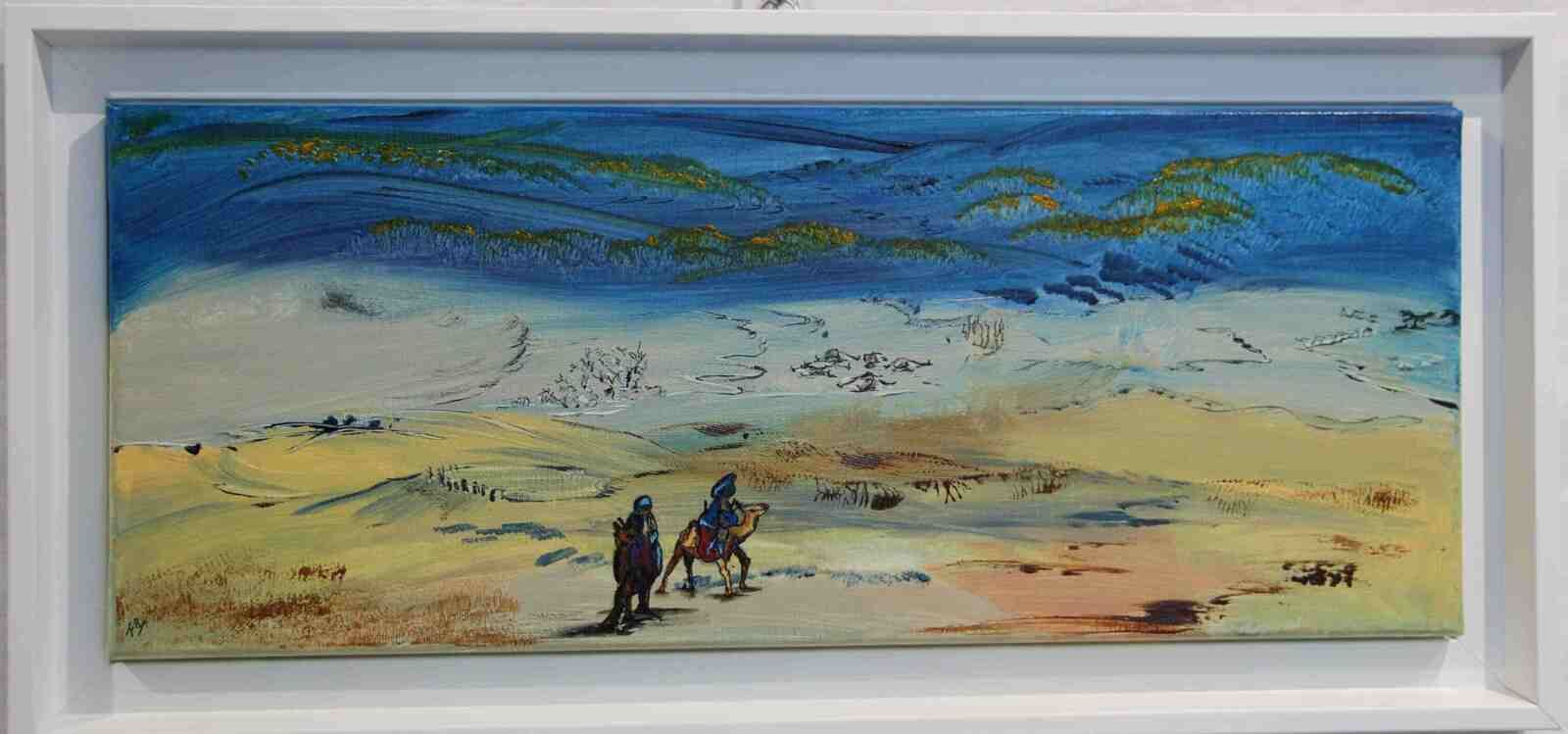 Les hommes bleus- acryl2020- 20X50cm- (n°150) cadre blanc,