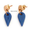 BO574 - Boucles gouttes spirales japonaises en bronze et verre bleu 