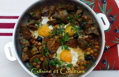 Artichauts poivrade, pois chiche et oeufs