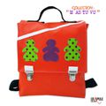   Cartable maternelle /sac à dos original poupées pop orange rabat applique poupées vert pois violet fermoirs clips garçon fille