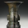 An important archaic bronze wine vessel (zun), Late Shang Dynasty, 13th-11th century BC