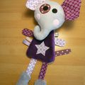 Doudou éléphant gris violet blanc