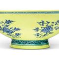 A Ming-style underglaze-blue yellow-ground bowl, Qianlong seal mark and period (1736-1795)