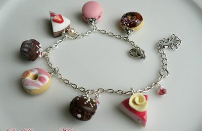 Bracelet gourmand pâtisserie et bonbon en fimo