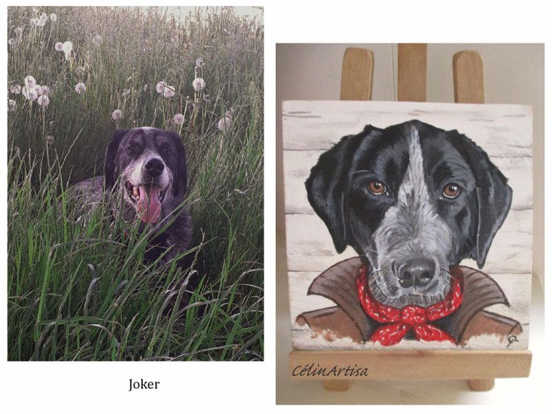 acrylique sur bois portrait chien
