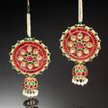 A Indian pair of diamond-set and enamelled gold Ear Ornaments (Karnaphul Junka) 
