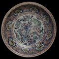 Dish. Stoneware painted in underglaze blue, polychrome enamels and gilt. Vietnam, Lê dynasty, ca. 1480-1500