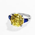 Art Deco Fancy Intense Yellow Diamond, Sapphire, Platinum Ring, Cartier