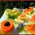 Fleurs de légumes courgettes, carottes à l'huile de noisette