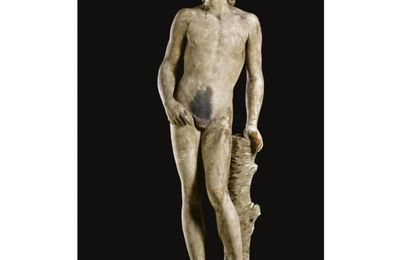 A wood figure of Antinous after the Antique, first half 19th century