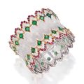 18 Karat Two-Color Gold, Emerald and Ruby Bangle-Bracelet, Buccellati 