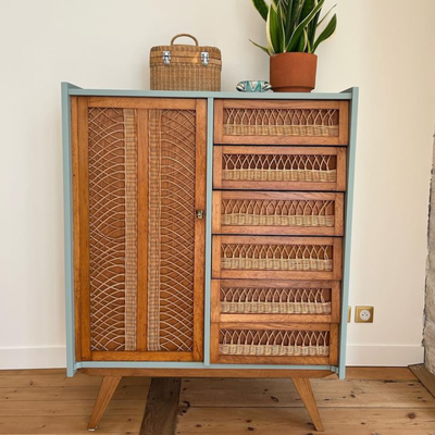 ARMOIRE ROTIN VINTAGE RÉNOVÉE