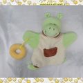 Doudou Plat Marionnette Hippopotame Vert Ecru Marron Bouée Jaune Doudou Et Compagnie