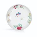 A rare famille rose 'floral sprays' dish, Yongzheng six-character mark and of the period, the enamels probably later added