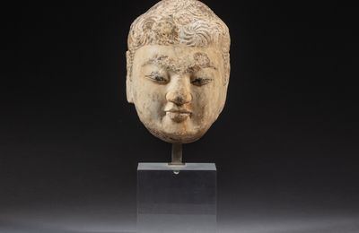 A carved marble head of Buddha, Tang dynasty
