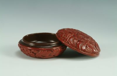 Red Lacquer Round Box with Carved Design of Camellias, Ming dynasty, Yongle Period (1403-1424)