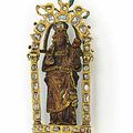 A Renaissance gold, diamond, enamel and wood, reliquary pendant