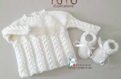 TUTO tricot bb FACILE et PREMA BOUTIQUE bebe modele layette bébé et patron a tricoter Explications brassière, bonnet, chaussons